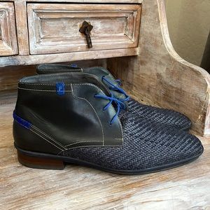 💙Floris van Bommel dark navy woven and leather lace-up boots size 9